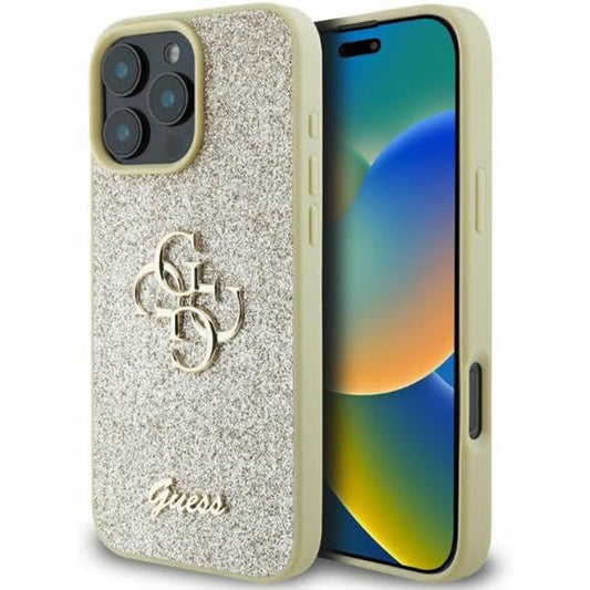 Kotelo Apple iPhone 16 Prolle, Guess, Fixed Glitter Big 4G, Kultainen