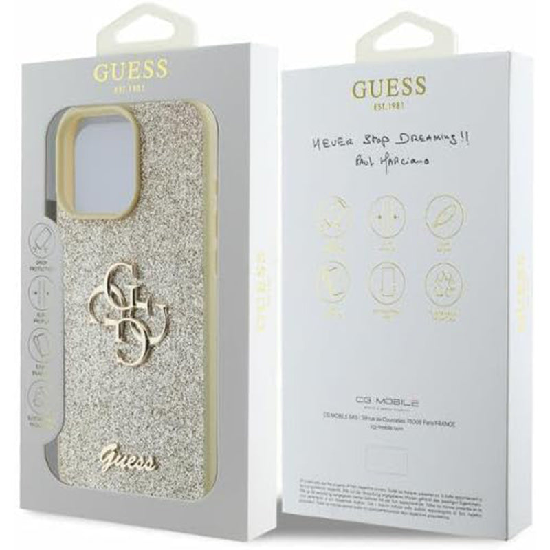 Kotelo Apple iPhone 16 Prolle, Guess, Fixed Glitter Big 4G, Kultainen