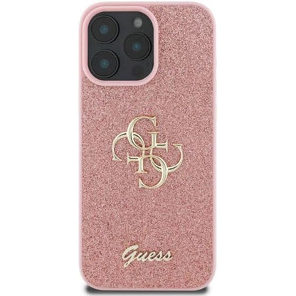 Suojakotelo Apple iPhone 16 Prolle, Guess, Fixed Glitter Big 4G, Pinkki