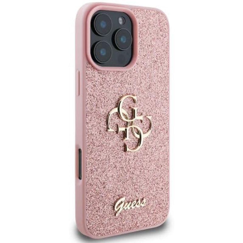 Suojakotelo Apple iPhone 16 Prolle, Guess, Fixed Glitter Big 4G, Pinkki