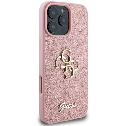 Suojakotelo Apple iPhone 16 Prolle, Guess, Fixed Glitter Big 4G, Pinkki