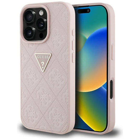 Suojakotelo Apple iPhone 16 Prolle, Guess, Hot Stamp 4G Pattern Triangle Logo, Pinkki