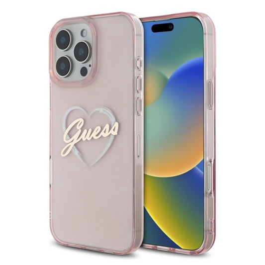 Suojakotelo Apple iPhone 16 Prolle, Guess, IML Heart, Pinkki