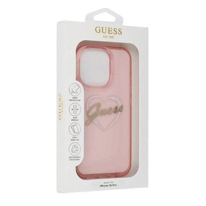 Suojakotelo Apple iPhone 16 Prolle, Guess, IML Heart, Pinkki