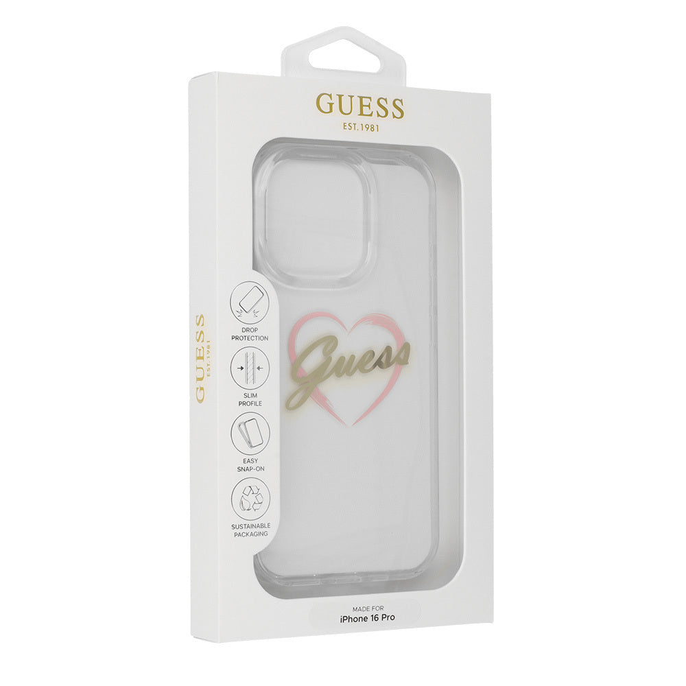 Suojakotelo Apple iPhone 16 Prolle, Guess, IML Heart, Läpinäkyvä
