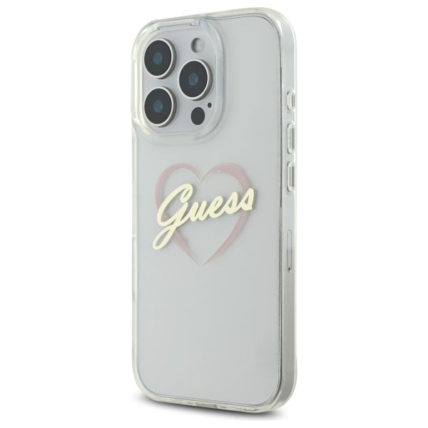 Suojakotelo Apple iPhone 16 Prolle, Guess, IML Heart, Läpinäkyvä