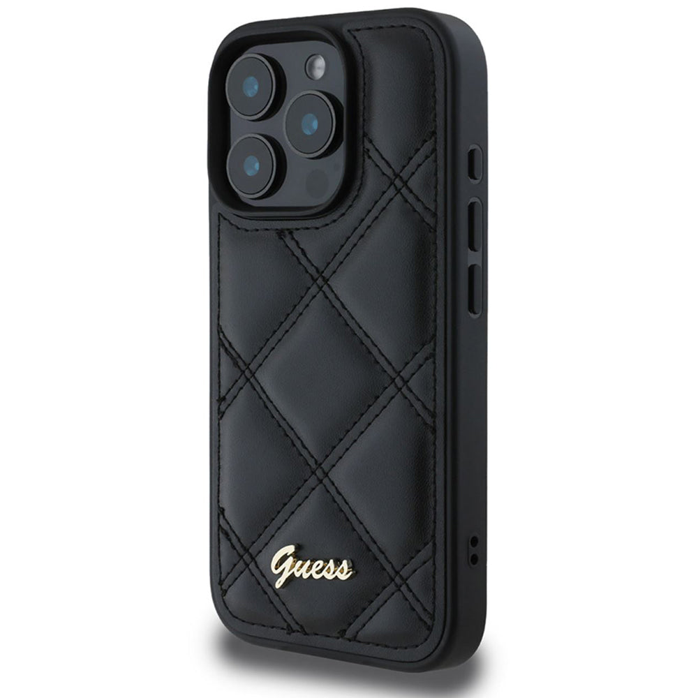 Kotelo Apple iPhone 16 Prolle, Guess, Quilted Metal Logo, Musta