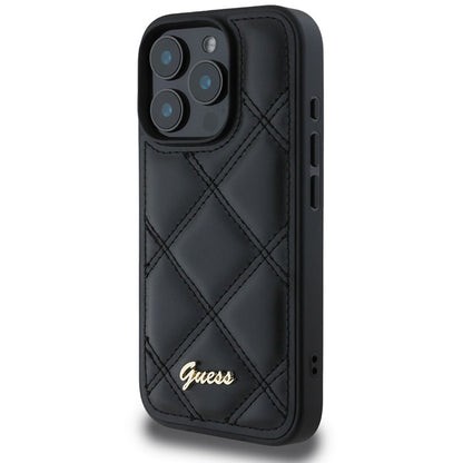 Kotelo Apple iPhone 16 Prolle, Guess, Quilted Metal Logo, Musta