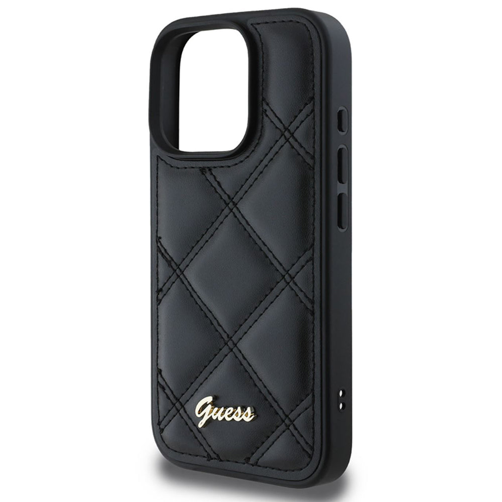 Kotelo Apple iPhone 16 Prolle, Guess, Quilted Metal Logo, Musta