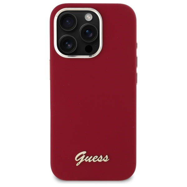 Kotelo Apple iPhone 16 Prolle, Guess, Script Metal Logo, Punainen