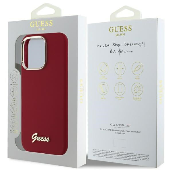 Kotelo Apple iPhone 16 Prolle, Guess, Script Metal Logo, Punainen