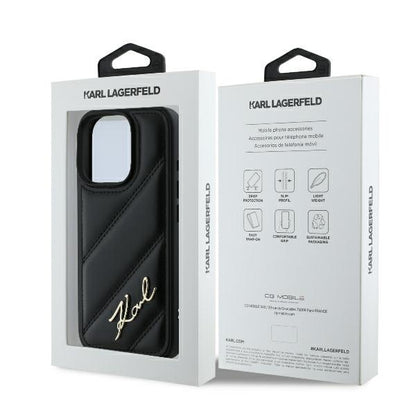 Case for Apple iPhone 16 Pro, Karl Lagerfeld, Diagonal Quilted Script, Black