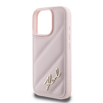 Kotelo Apple iPhone 16 Prolle, Karl Lagerfeld, Diagonal Quilted Script, Pinkki