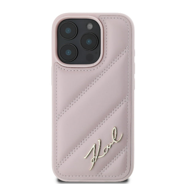 Kotelo Apple iPhone 16 Prolle, Karl Lagerfeld, Diagonal Quilted Script, Pinkki