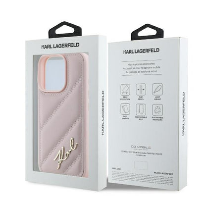 Kotelo Apple iPhone 16 Prolle, Karl Lagerfeld, Diagonal Quilted Script, Pinkki