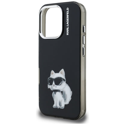 Kotelo Apple iPhone 16 Prolle, Karl Lagerfeld, IML Aquarelle Logo Choupette, Musta