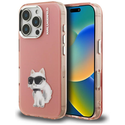Kotelo Apple iPhone 16 Prolle, Karl Lagerfeld, IML Aquarelle Logo Choupette, Pinkki