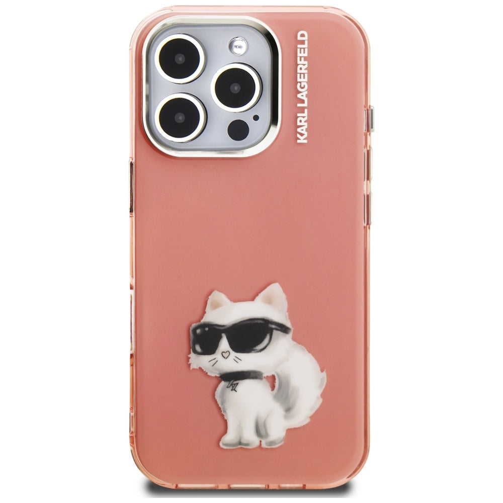 Kotelo Apple iPhone 16 Prolle, Karl Lagerfeld, IML Aquarelle Logo Choupette, Pinkki