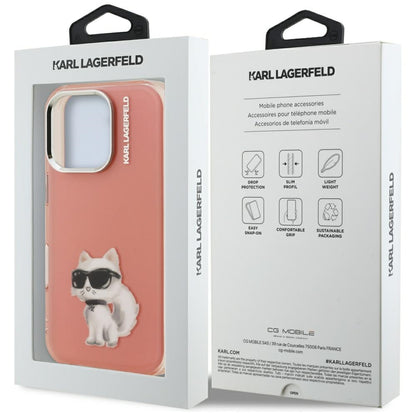 Kotelo Apple iPhone 16 Prolle, Karl Lagerfeld, IML Aquarelle Logo Choupette, Pinkki