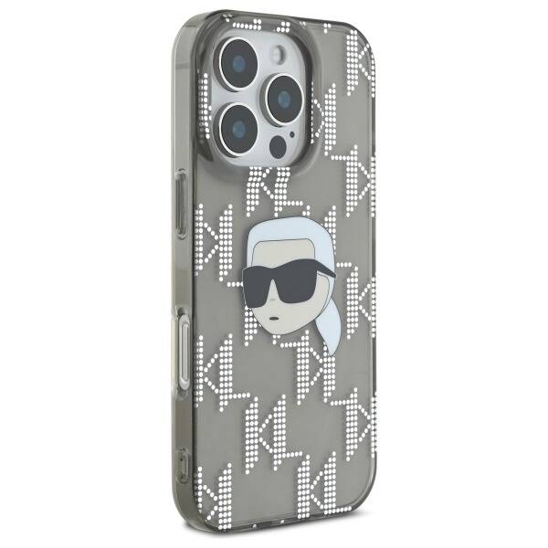 Kotelo Apple iPhone 16 Prolle, Karl Lagerfeld, IML Luxury Electroplated Karl's Head, Musta