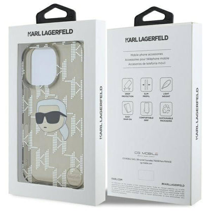 Kotelo Apple iPhone 16 Prolle, Karl Lagerfeld, IML Luxury Electroplated Karl's Head, Musta
