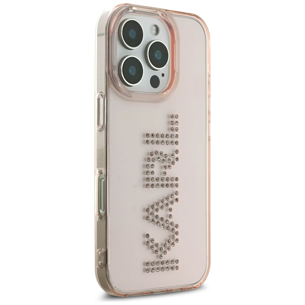 Kotelo Apple iPhone 16 Prolle, Karl Lagerfeld, IML Rhinestones Pink Logo, Pinkki