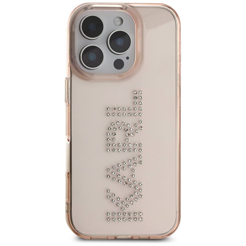 Kotelo Apple iPhone 16 Prolle, Karl Lagerfeld, IML Rhinestones Pink Logo, Pinkki