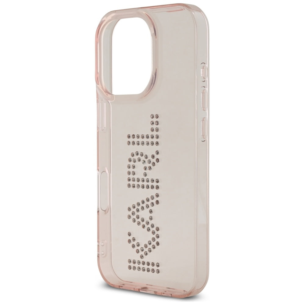 Kotelo Apple iPhone 16 Prolle, Karl Lagerfeld, IML Rhinestones Pink Logo, Pinkki