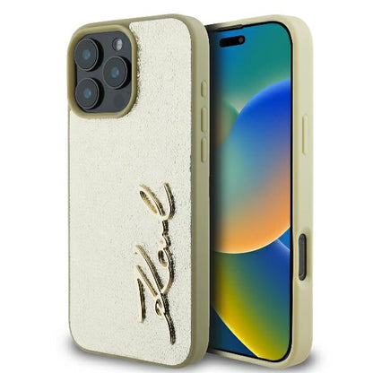 Kotelo Apple iPhone 16 Prolle, Karl Lagerfeld, Metal Signature, Kultainen
