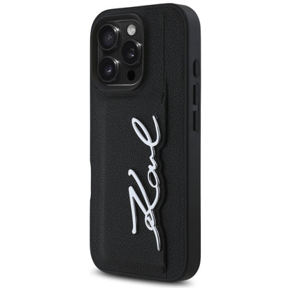 Kotelo Apple iPhone 16 Prolle, Karl Lagerfeld, Metal Signature, Musta
