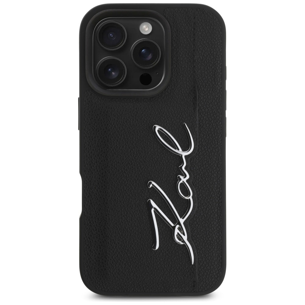 Kotelo Apple iPhone 16 Prolle, Karl Lagerfeld, Metal Signature, Musta
