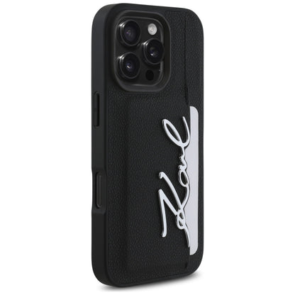 Kotelo Apple iPhone 16 Prolle, Karl Lagerfeld, Metal Signature, Musta