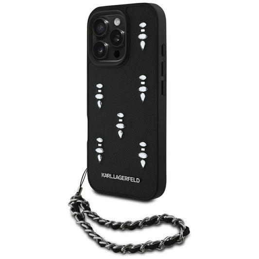 Kotelo Apple iPhone 16 Prolle, Karl Lagerfeld, Saffiano Crystals & Charm, Musta