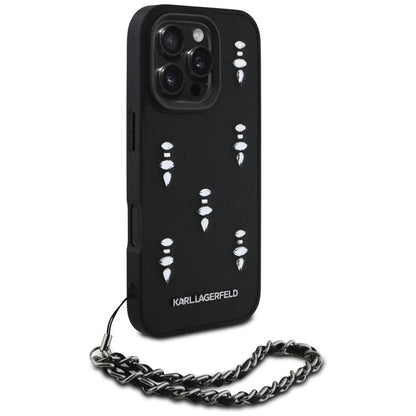 Kotelo Apple iPhone 16 Prolle, Karl Lagerfeld, Saffiano Crystals & Charm, Musta