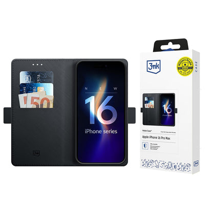Kuori Apple iPhone 16 Pro Maxille, 3MK, Lompakko, Musta