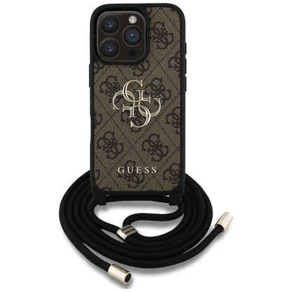 Suojakotelo Apple iPhone 16 Pro Max, Guess, 4G CBDY Big Logo with Cord Strap, Ruskea