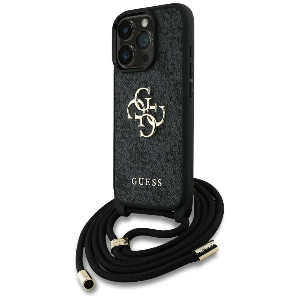 Suojakotelo Apple iPhone 16 Pro Max, Guess, 4G CBDY Big Logo with Cord Strap, Musta