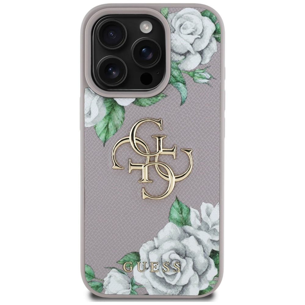 Suojakotelo Apple iPhone 16 Pro Max, Guess, 4G Grained Roses Big Logo, Violetti