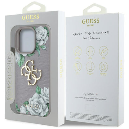 Suojakotelo Apple iPhone 16 Pro Max, Guess, 4G Grained Roses Big Logo, Violetti