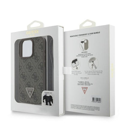 Suojakotelo Apple iPhone 16 Pro Maxille, Guess, Crossbody 4G Triangle Strass, Ruskea