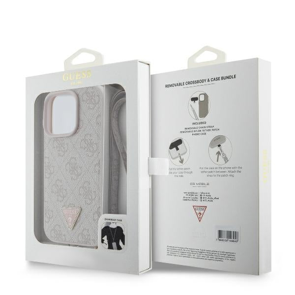 Kotelo Apple iPhone 16 Pro Maxille, Guess, Crossbody 4G Triangle Strass, Pinkki