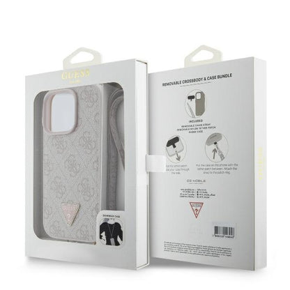 Kotelo Apple iPhone 16 Pro Maxille, Guess, Crossbody 4G Triangle Strass, Pinkki