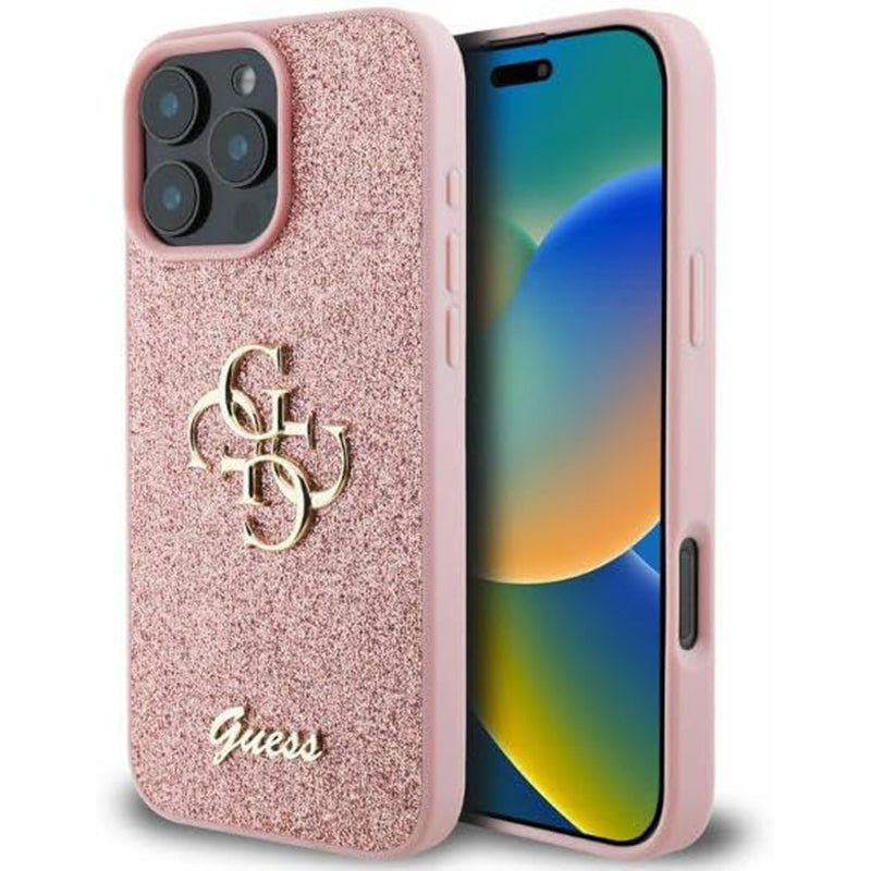 Suojakotelo Apple iPhone 16 Pro Max, Guess, Fixed Glitter Big 4G, Pinkki
