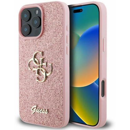 Suojakotelo Apple iPhone 16 Pro Max, Guess, Fixed Glitter Big 4G, Pinkki