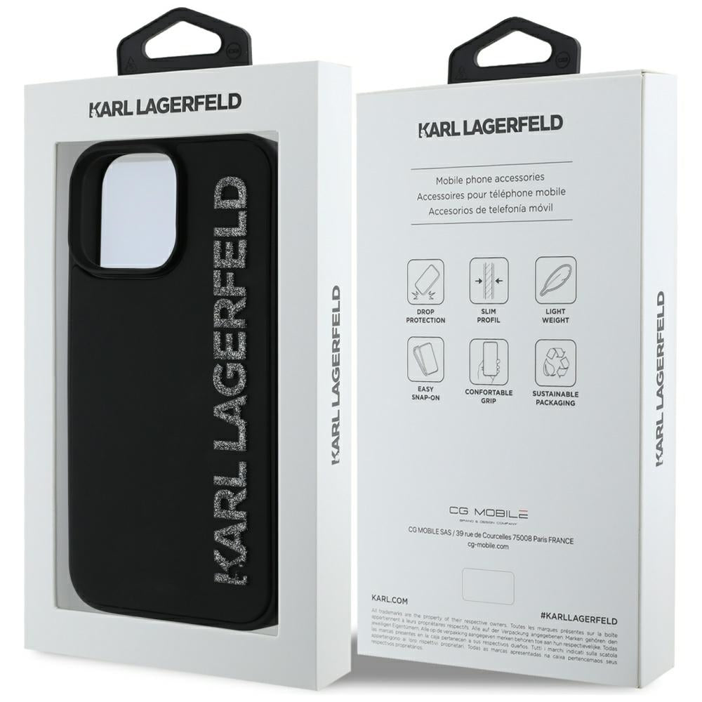 Kotelo Apple iPhone 16 Pro Maxille, Karl Lagerfeld, 3D Rubber Elongated Glitter Logo, Musta