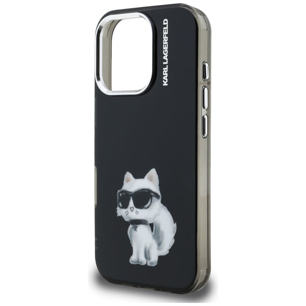 Kotelo Apple iPhone 16 Pro Max:lle, Karl Lagerfeld, IML Aquarelle Logo Choupette, Musta