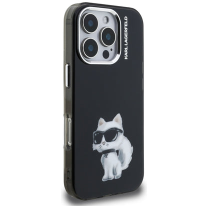 Kotelo Apple iPhone 16 Pro Max:lle, Karl Lagerfeld, IML Aquarelle Logo Choupette, Musta