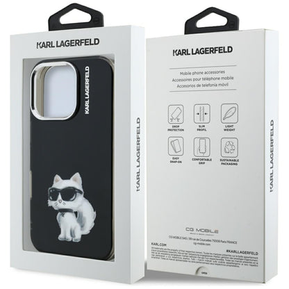 Kotelo Apple iPhone 16 Pro Max:lle, Karl Lagerfeld, IML Aquarelle Logo Choupette, Musta