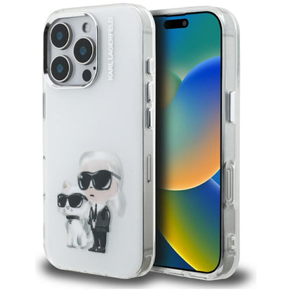 Case for Apple iPhone 16 Pro Max, Karl Lagerfeld, IML Aquarelle Logo Karl & Choupette, White