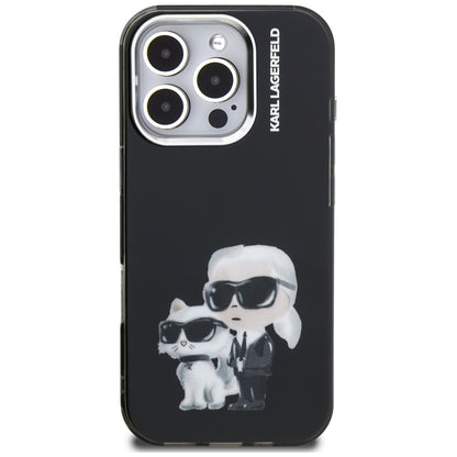 Kotelo Apple iPhone 16 Pro Max:lle, Karl Lagerfeld, IML Aquarelle Logo Karl & Choupette, Musta